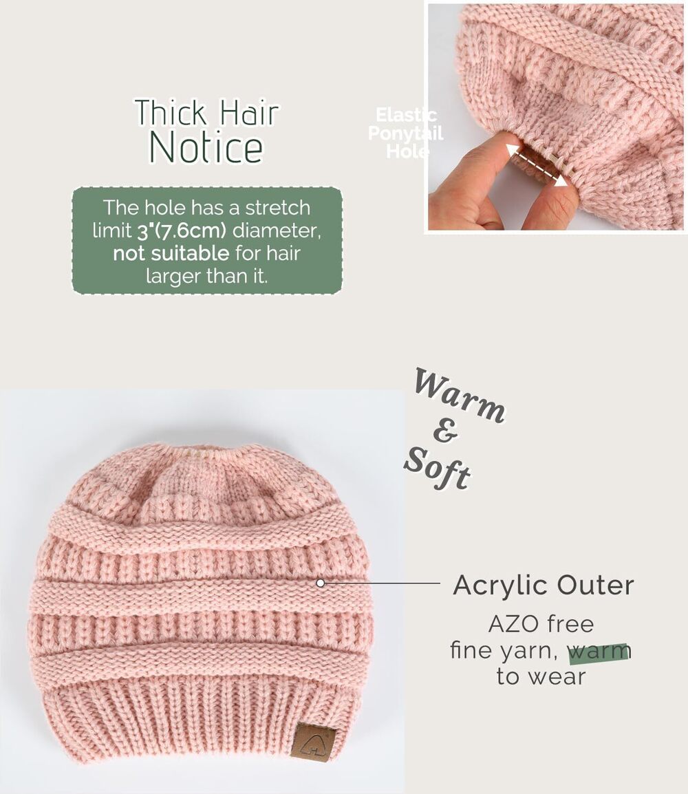 9543 Satin Lined Beanie Hat Silk Lined Winter Hat for Curly Hair Ponytail - Picture 4 of 7